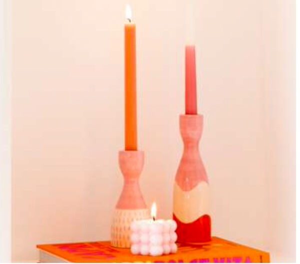 Bougeoire + cierges FLUO  en céramique artisanale #Confidences